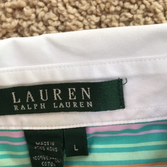 Lauren Ralph Lauren large striped cotton long sleeve button down shirt. - Picture 4 of 8